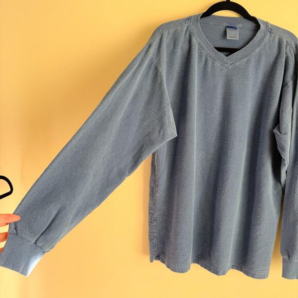 Columbia Blue Ribbed V Neck Sweatshirt - Large - Picture 2 of 6